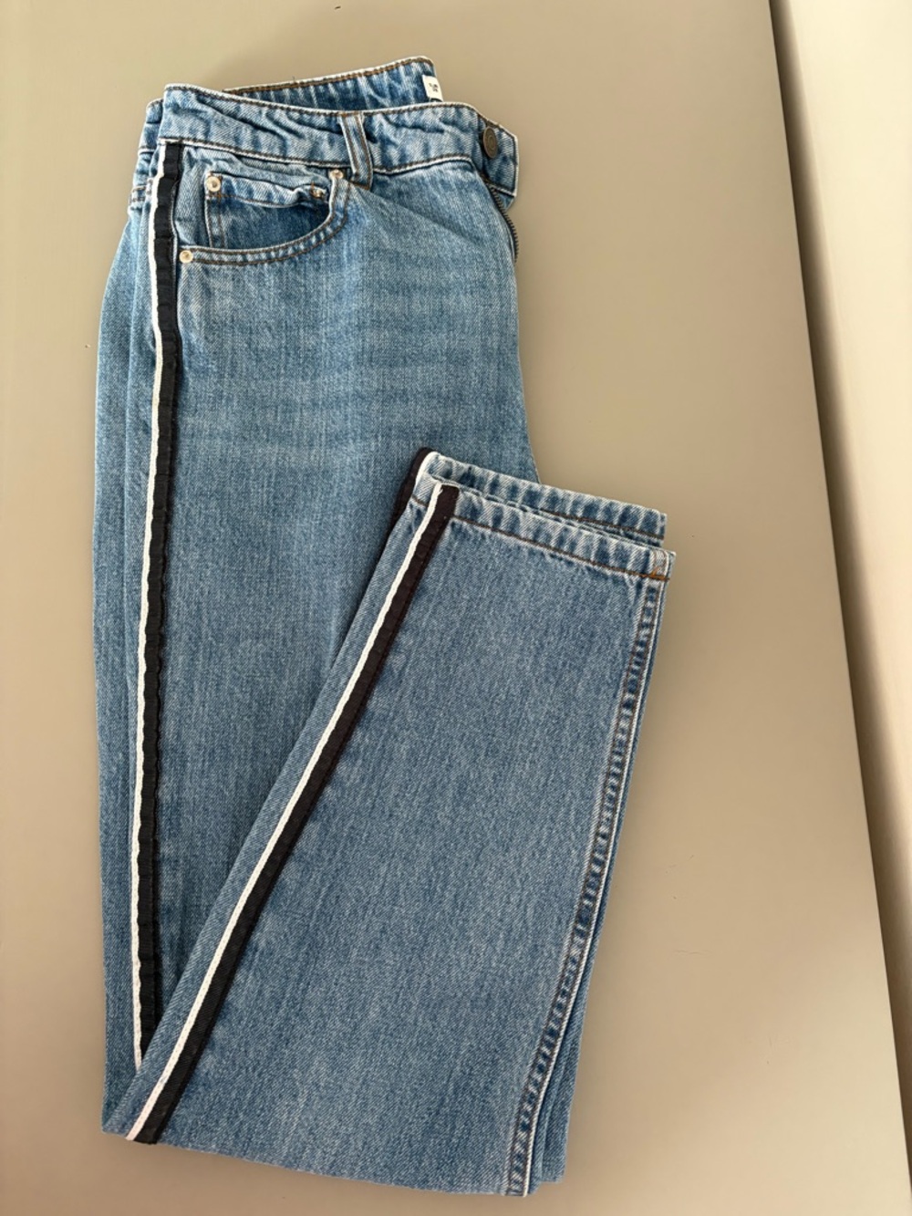 Pull&Bear Medium Blue Skinny Jeans with Black & White Side Stripes